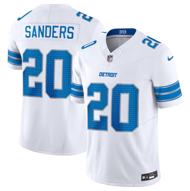 Men's Detroit Lions #20 Barry Sanders White 2024 F.U.S.E. Vapor Limited Football Stitched Jersey